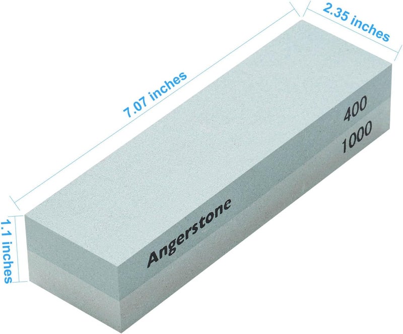 Angerstone Portable Whetstone Knife Sharpening Stone - Outdoor Hunting Knife Sharpener Stone Kit Dual Grit 400/1000 - Pocket Sharpening Stones for Knives with Cowhide Pouch for Bushcraft Camping Field - Image 2